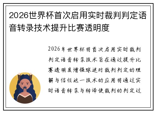 2026世界杯首次启用实时裁判判定语音转录技术提升比赛透明度